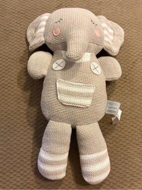 Living Textiles Theodore Elephant Knit Plush with Rattle Stuffed Animal - Cream
